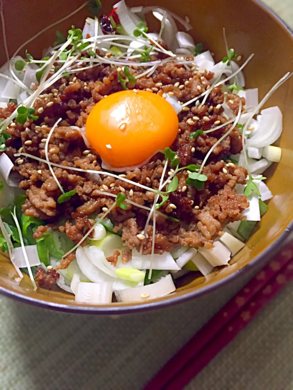 糖質ゼロ麺でピリ辛挽肉混ぜそば|＊まつり＊さん