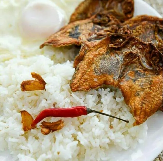 Snapdishの料理写真:danggit fish fried rice and egg...common food in the Philippine every morning :-) :-) :-)|lynnさん