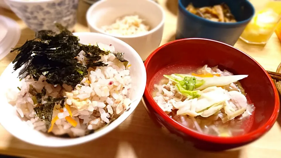 むかごの炊き込みご飯と白菜と豚肉の蒸し煮|おさかなさん