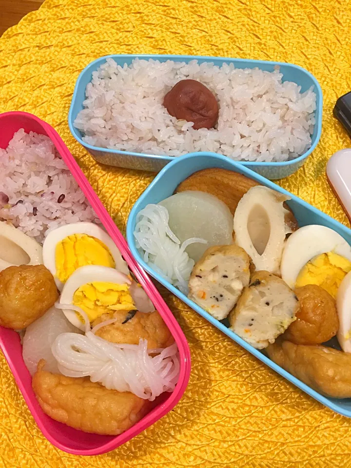 ふたり弁当  超手抜きー( ´•д•` )💦 夕べの残り物…                おでん‼️|ひななぎさん