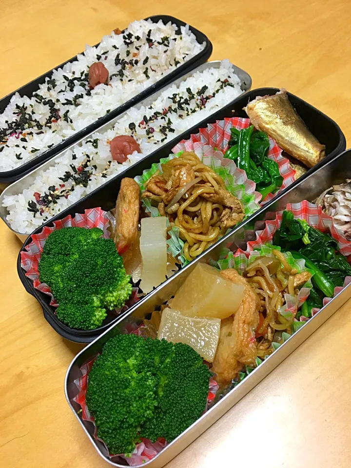 鯖味噌 ほうれん草おひたし 大根とさつま揚げの煮物 焼きそば ブロッコリー弁当。|Kumiko Kimuraさん