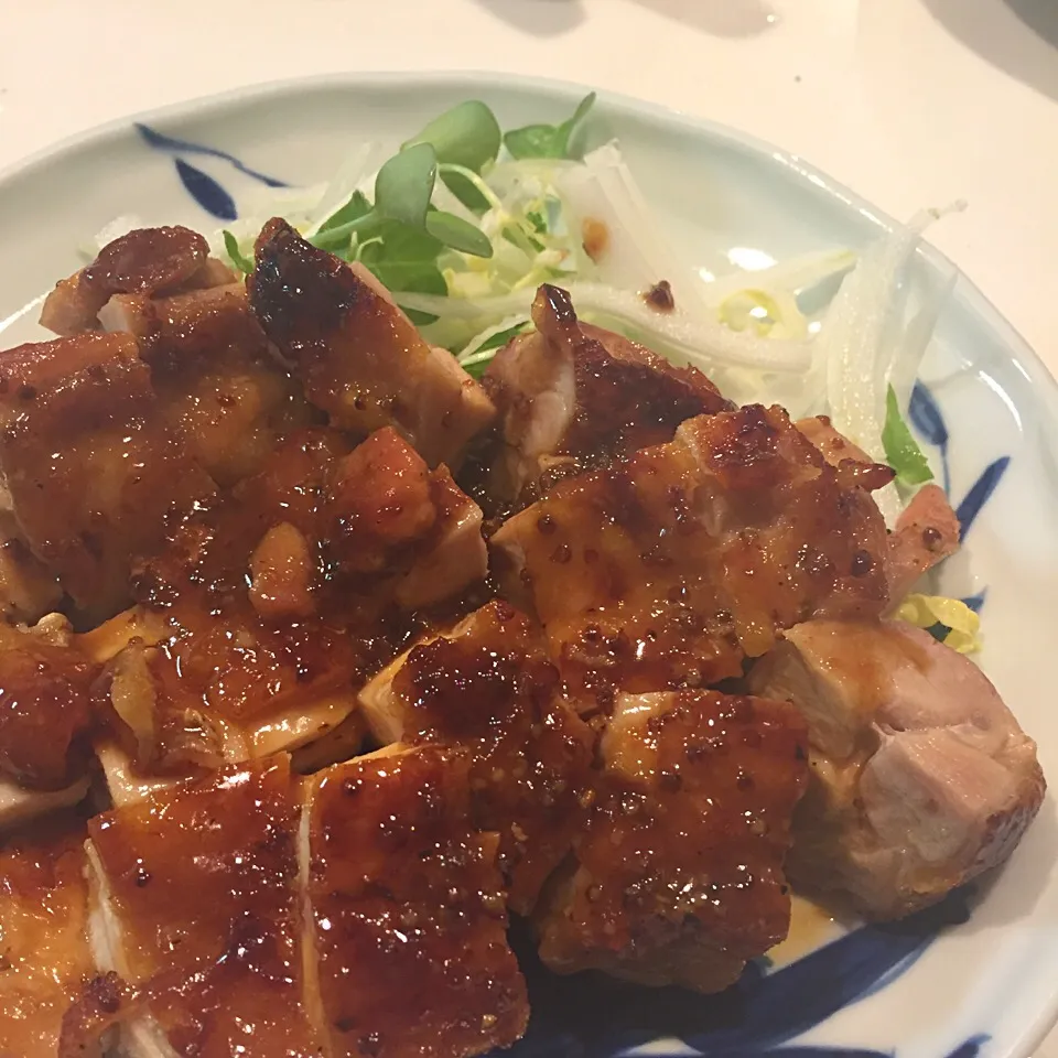 メープルシロップと粒マスタードで照り焼きチキン✨|りこでりこさん