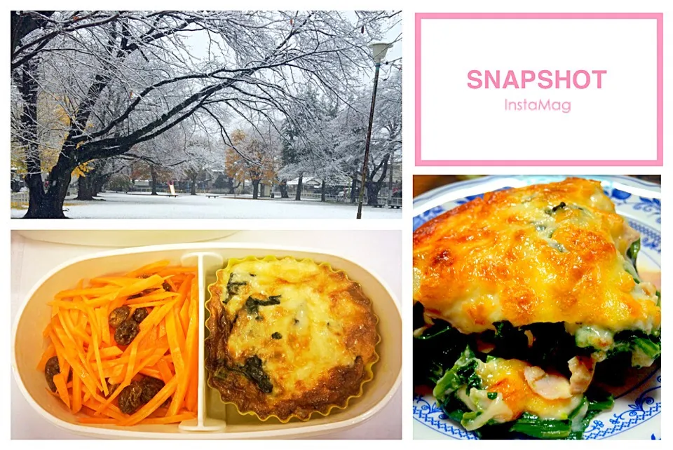 Snapdishの料理写真:Quiche  -ほうれん草とベーコンのキッシュのランチと雪景色❄️|cocoaさん