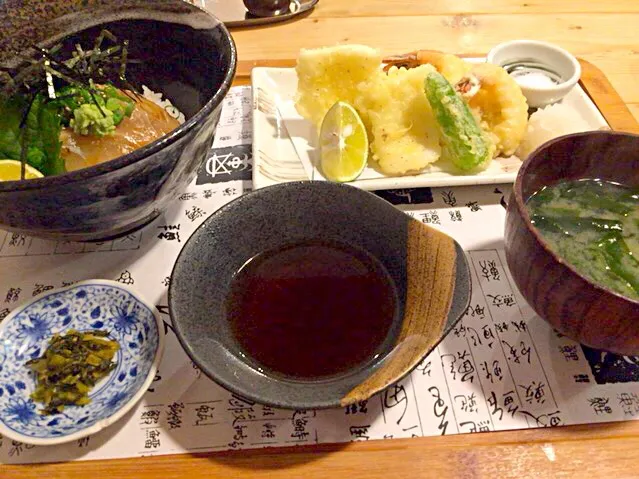 鯛の漬け丼とエビとイカの天ぷら|原田さん