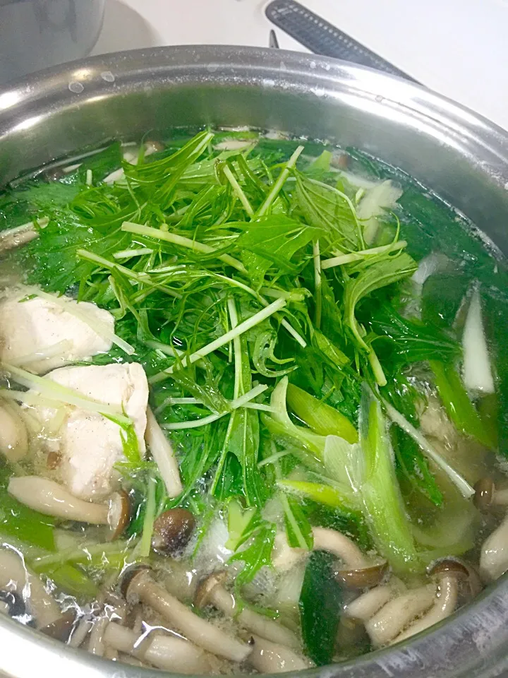 鶏胸肉と我が家の水菜の豆腐鍋|Mayumi Konishiさん