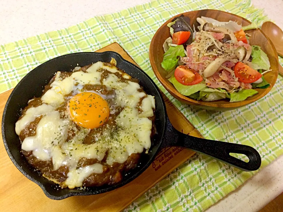 焼きカレー、きのこのサラダ|ゆうかさん