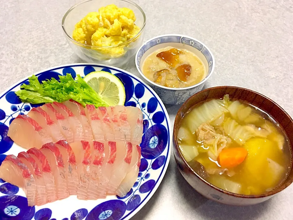 夫の釣ったヒラマサと 頂き物の野菜を使った晩ご飯|Orie Uekiさん