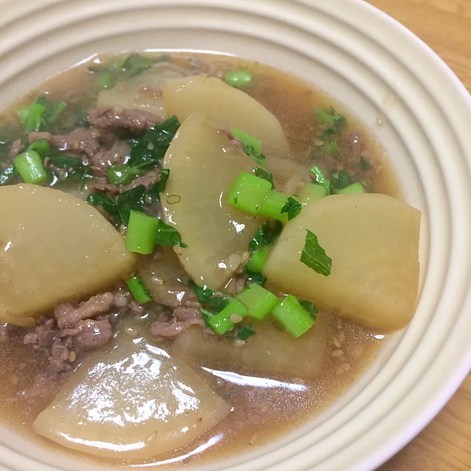 コストコのプルコギビーフで大根のはちみつ醤油煮♫|いくさん