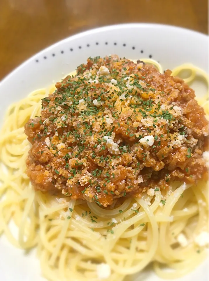 Snapdishの料理写真:ミートソーススパゲティ|necoronさん