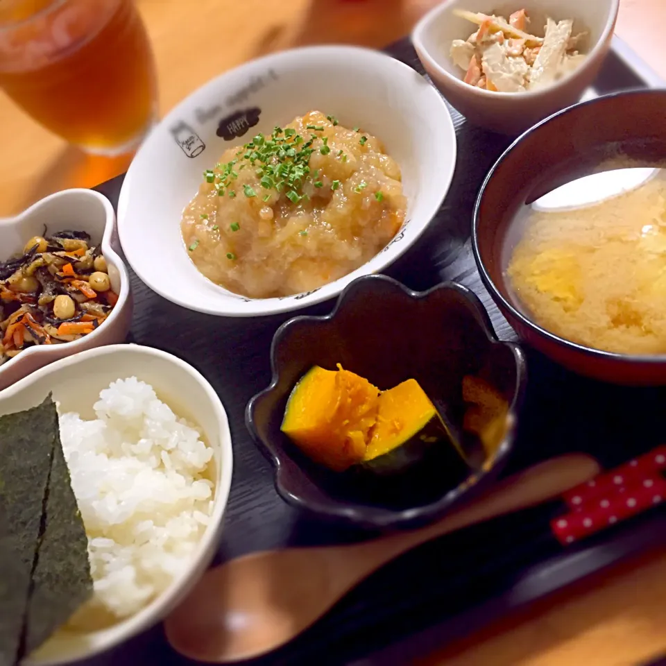 ✱鶏もも肉のみぞれ煮
✱ひじき煮
✱ごぼうサラダ
✱かぼちゃの煮物
✱味噌汁|saaaoさん