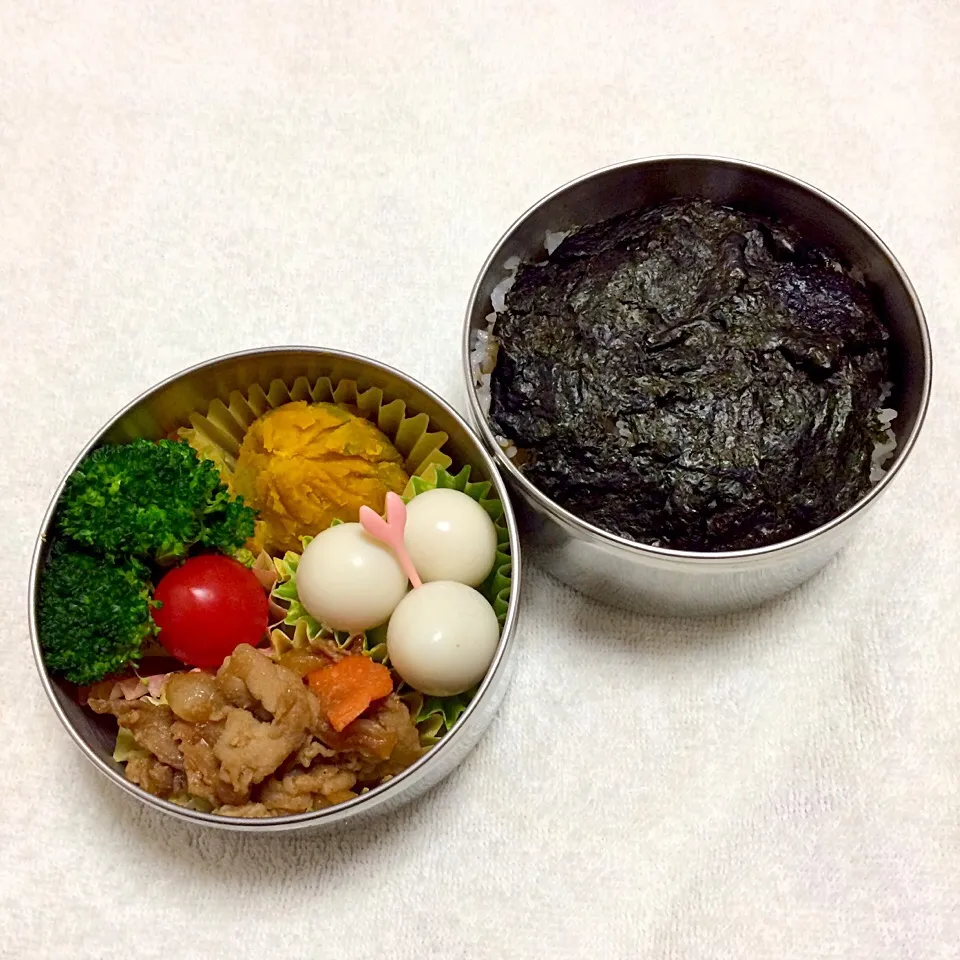 海苔だんだんご飯

豚肉と玉ねぎと人参の生姜焼き
うずらの塩茹で
ブロッコリーのハーブソルト
カボチャの茶巾
プチトマト|Juneさん