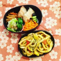 Snapdishの料理写真:OL弁当 ＊ジェノバソースでパスタ風うどん|Chieさん