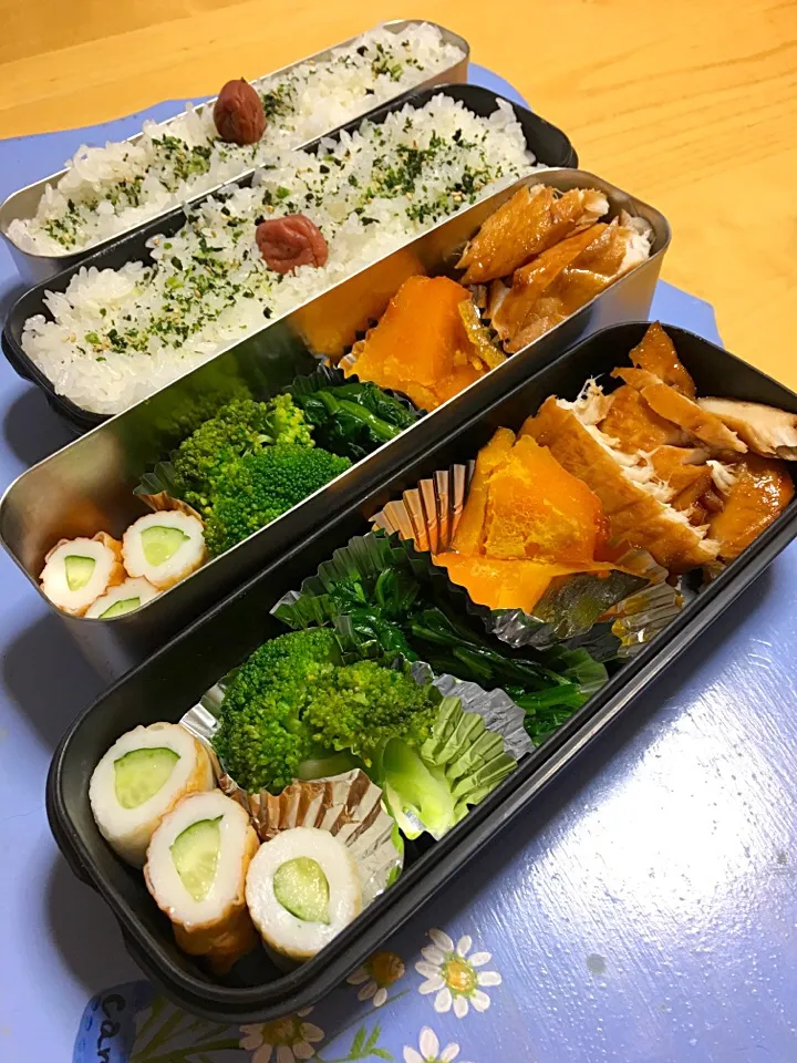 カジキ照り焼き かぼちゃ煮 ほうれん草おひたし ブロッコリー ちくわきゅうり弁当|Kumiko Kimuraさん