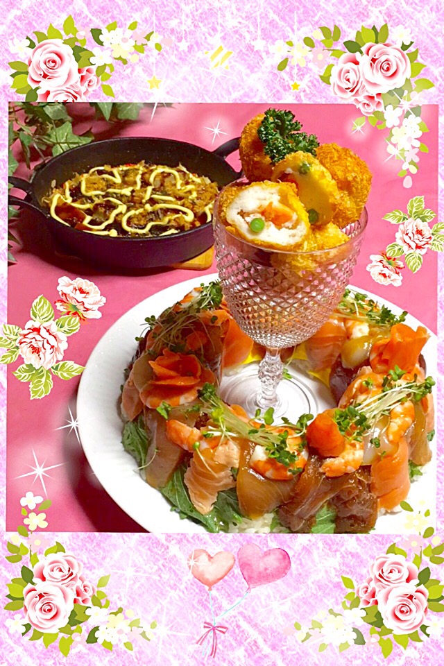 マダムちゃん祭りだよ はんぺんで海老カツ 山芋とじゃこ天のお好み焼き風 押し寿司 ロコタン Snapdish スナップディッシュ Id Qt0oia