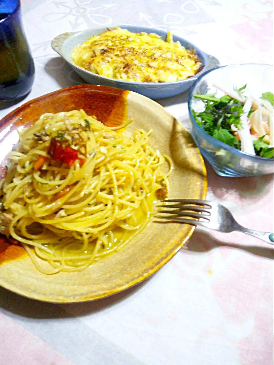 ペペロンチーノ。普通のパスタが生麺みたいに？を試してみたら美味しかったよ╭( ･ㅂ･)و ｸﾞｯ !|さくたえさん