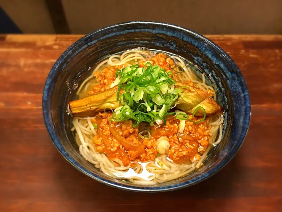 素揚茄子のミートソース温めん1|半田手延べそうめんの店 阿波や壱兆さん