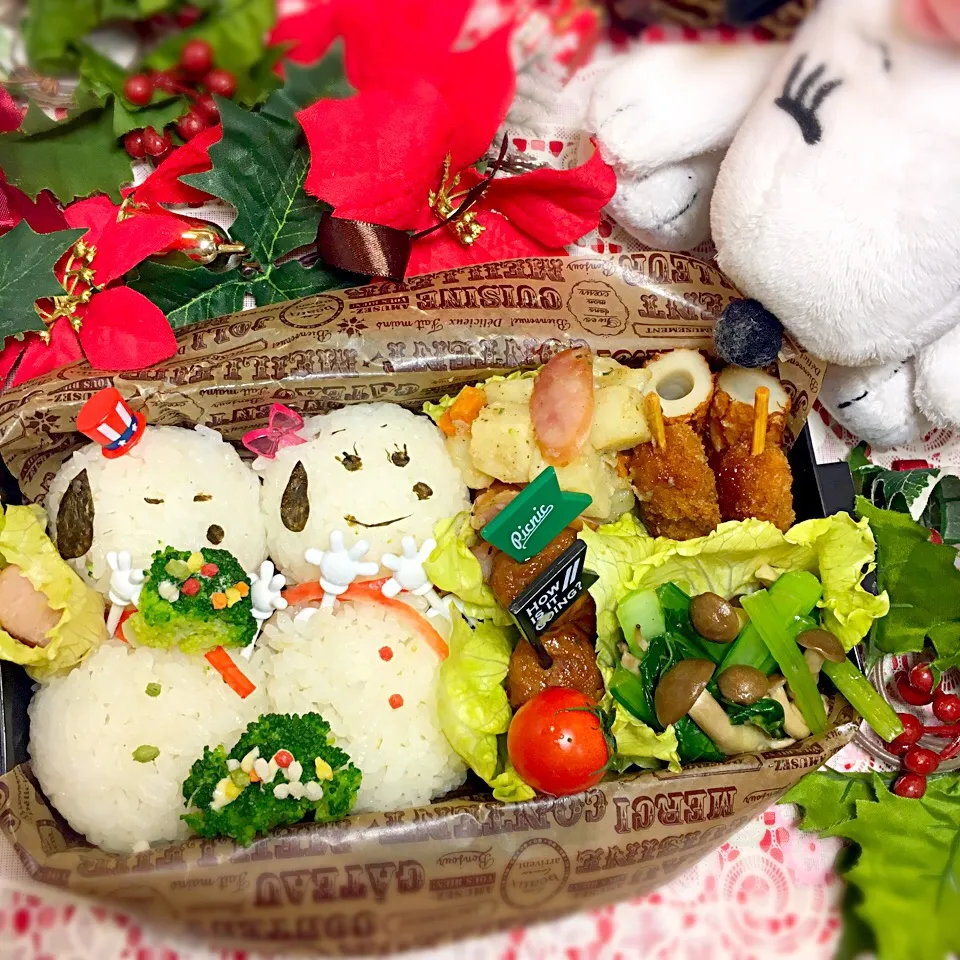 Snapdishの料理写真:スヌーピーとベルの雪だるま弁当|せいこさん