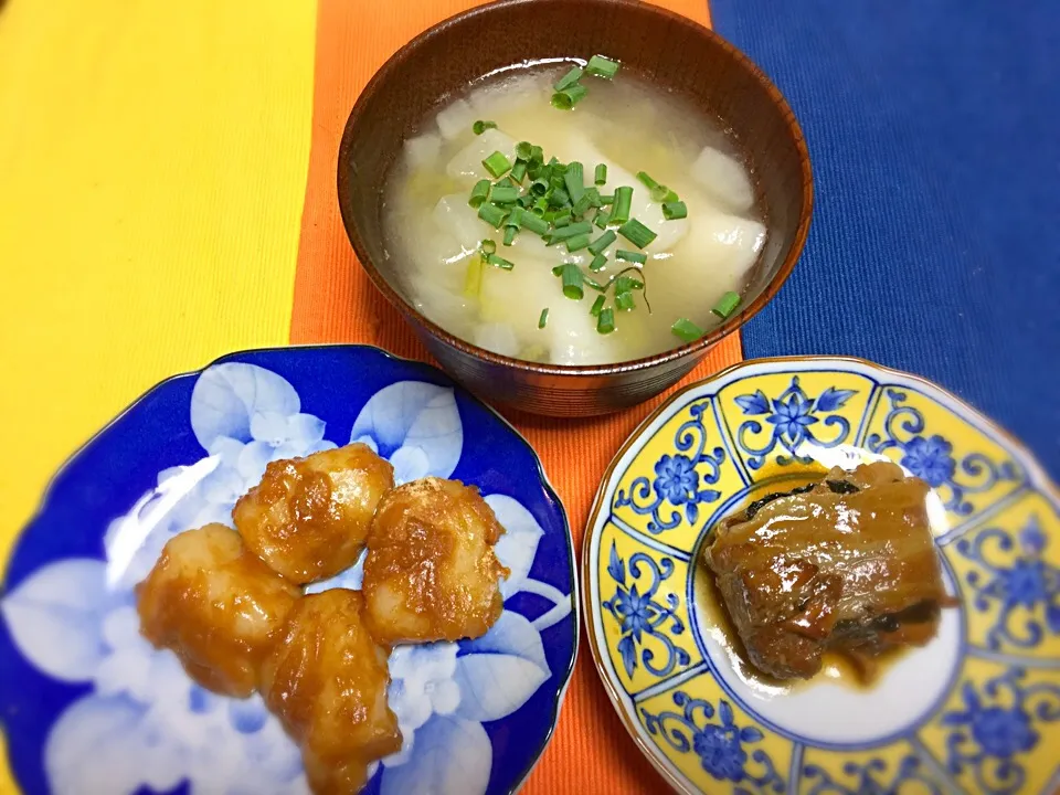 じじばばのお昼ご飯！もちもちだらけʕ⁎̯͡⁎ʔ༄
昨日の残りの大葉と餅の豚バラ巻き！
安倍川餅、スープ餃子！(^^)|Yukihiko Ishidaさん