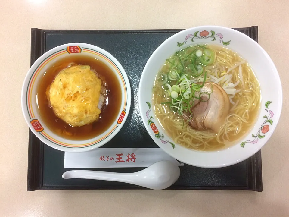 塩ラーメン•ミニ天津飯|ばーさんさん