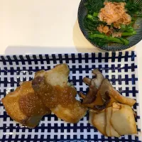 ブリの濃く味噌ダレと春菊のおひたし|村さん