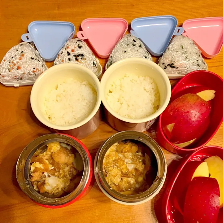 Snapdishの料理写真:親子丼弁当 部活夜練用の🍙|ツインズママさん