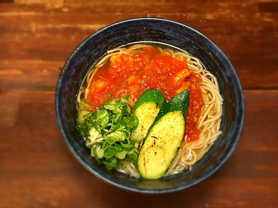 鶏むね肉とズッキーニのエスニックトマト煮込温めん1|半田手延べそうめんの店 阿波や壱兆さん