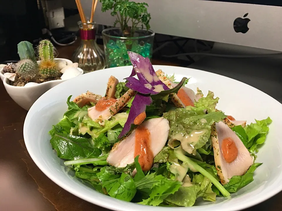 自分賄い飯
      鶏胸肉と島野菜
           のサラダ|ちゅら夏さん