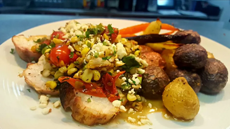 Fresh Pan Seared Blue Marlin topped with a Corn,Fennel,Pomegranate Relish and Cotija Cheese....|chef Charlesさん