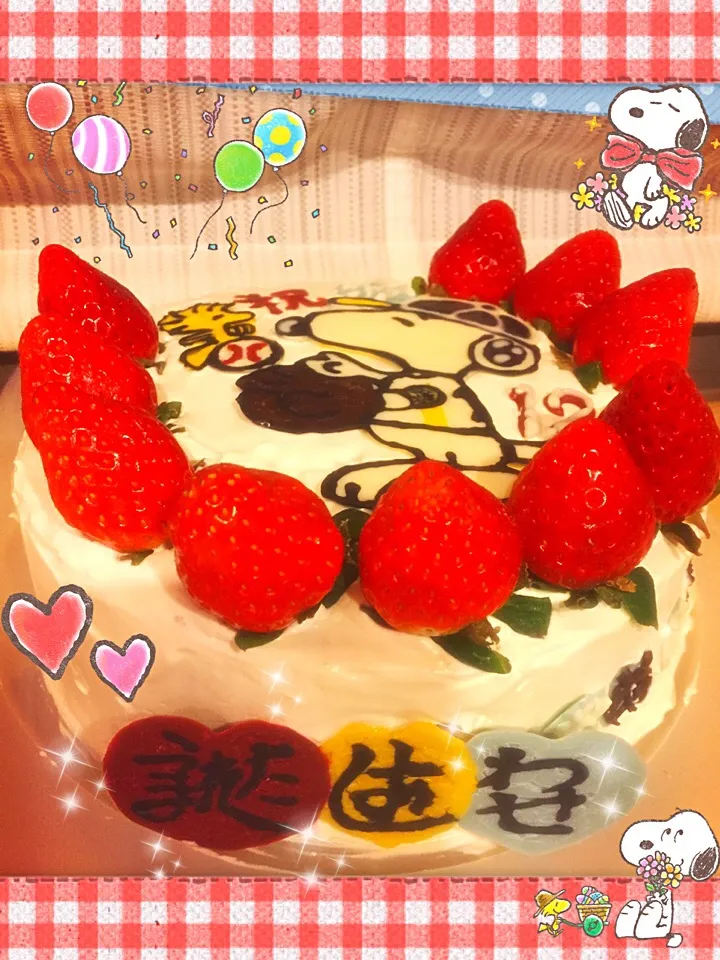 Snapdishの料理写真:スヌーピーデコ🎂Part2ひろりんさんの文字言葉入り💕|しずママさん