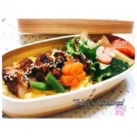 Snapdishの料理写真:#鶏肉#てりやきチキン #のっけ弁 #のっけ弁当 #塾弁 #お弁当 #お弁当記録 #曲げわっぱ #曲げわっぱ弁当|サヤカさん