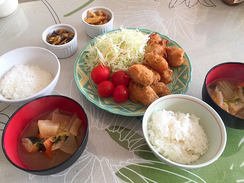 牡蠣フライと鳥の唐揚げで昼ご飯|tabyさん