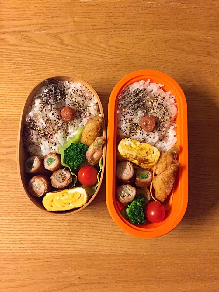 Snapdishの料理写真:肉巻きと手羽天＊親子弁当♪|hiromiさん