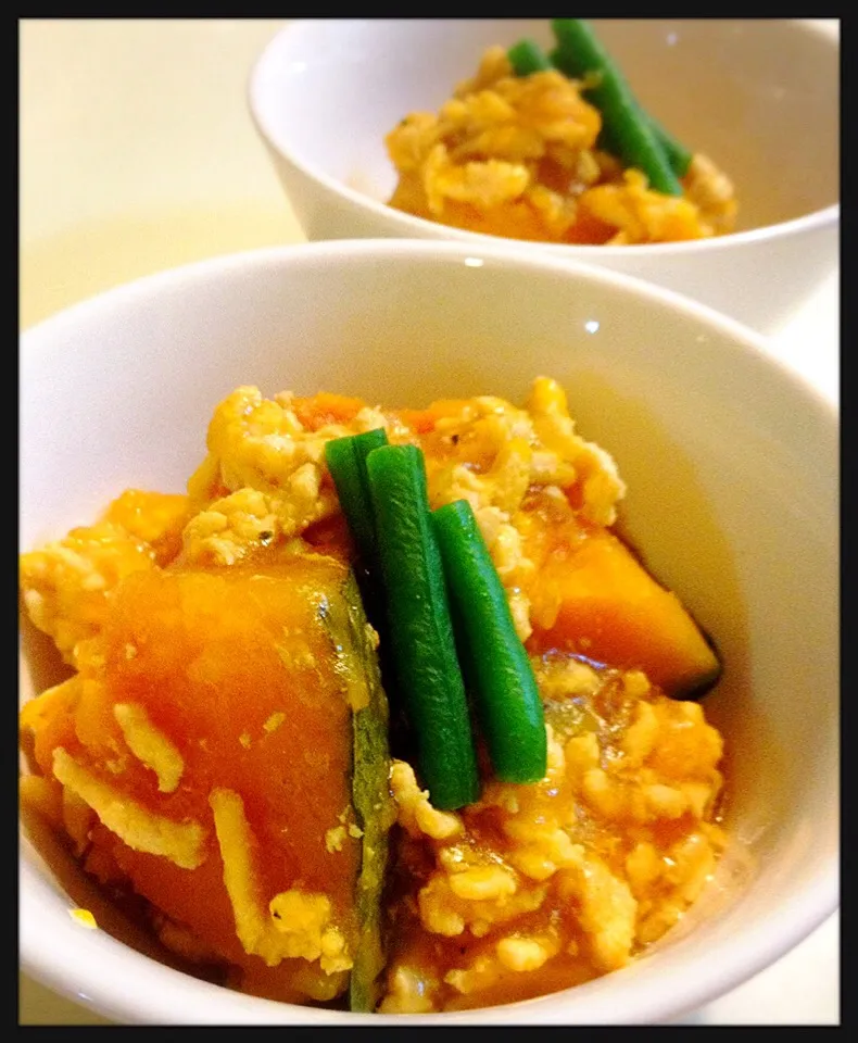 カボチャのそぼろ煮。Simmered pumpkin with minced meat|toyamadaさん