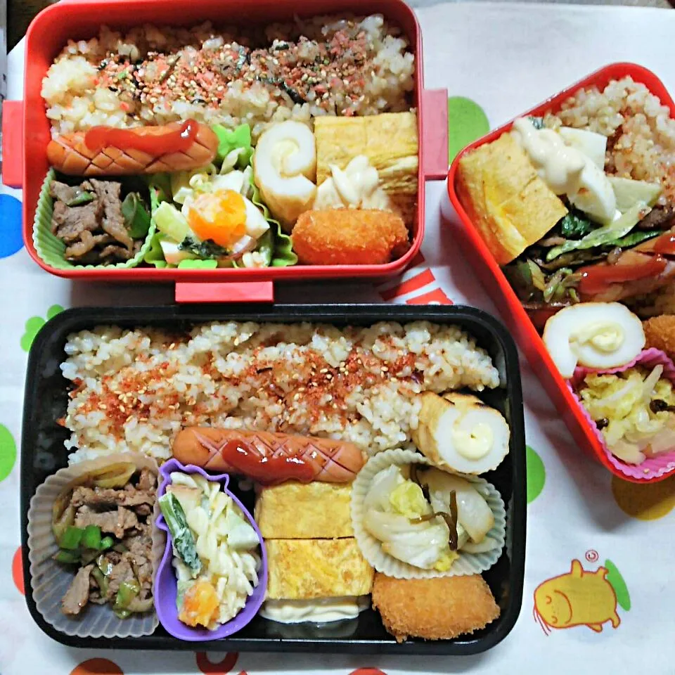 ３人弁当🍱
   牛こま炒め
   マカロニサラダ～|miimiさん