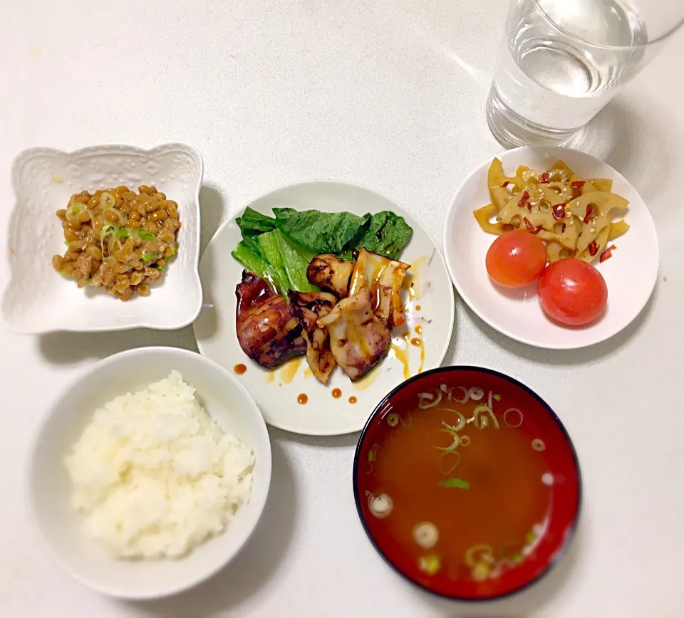 朝食 〜イカ焼き、レンコンきんぴら、ネギ納豆、お味噌汁〜|ゆうかさん