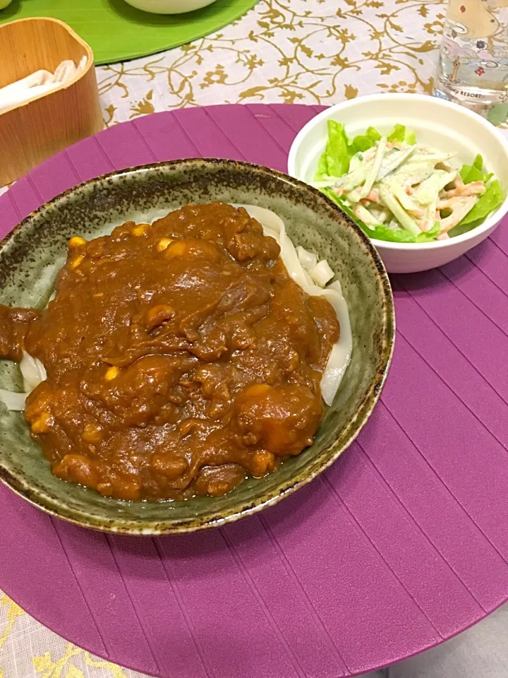 カレーうどん、蓮子サラダ|kumi♡さん