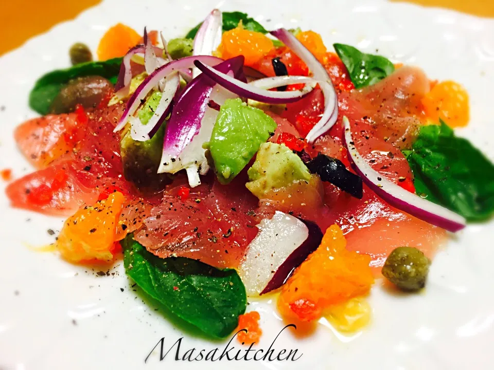 Snapdishの料理写真:Tuna,avocado&orange carpaccio|Masakiさん