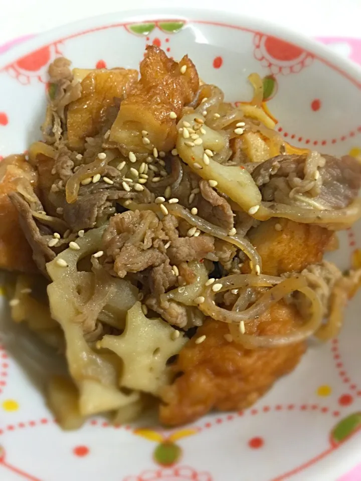 牛肉と練り物、糸コンの
こってり甘辛煮|おさとちゃんさん