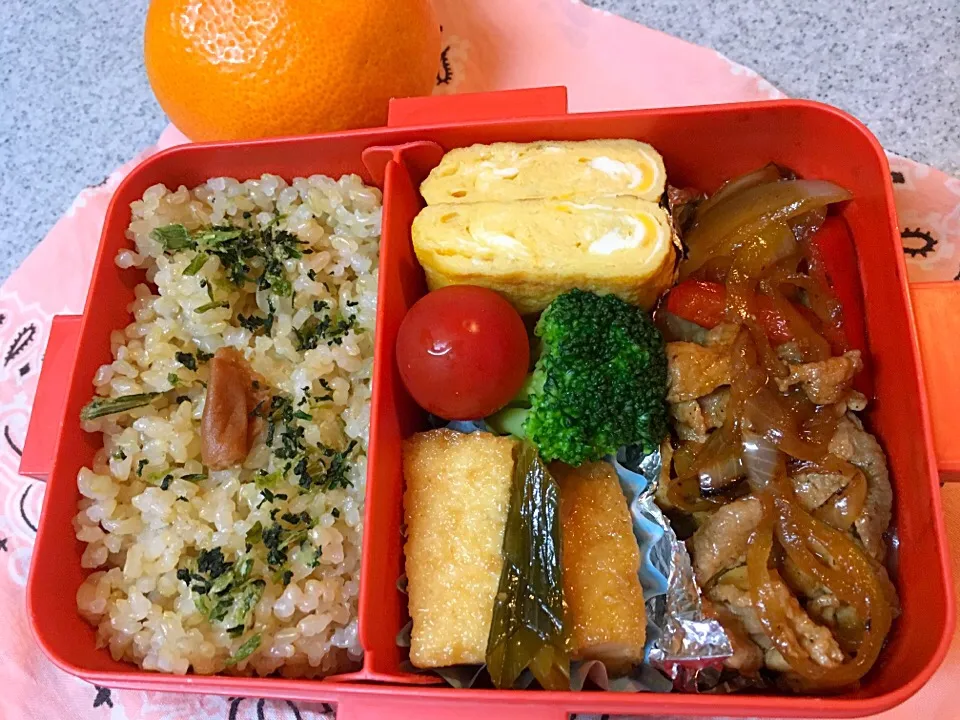 12/7☆焼肉弁当☆〜厚揚げ煮、だし巻き卵、ブロッコリー、トマト|Satokoさん