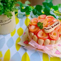 くららさんのふんわりレアチーズケーキ❤でりんご薔薇のバースデーケーキ(o^O^o)