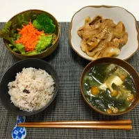 ♯豚肉と玉ねぎのタレ炒め
♯人参マリネのサラダ
♯わかめと豆腐となめこの味噌汁
♯十六穀米|なほぴさん