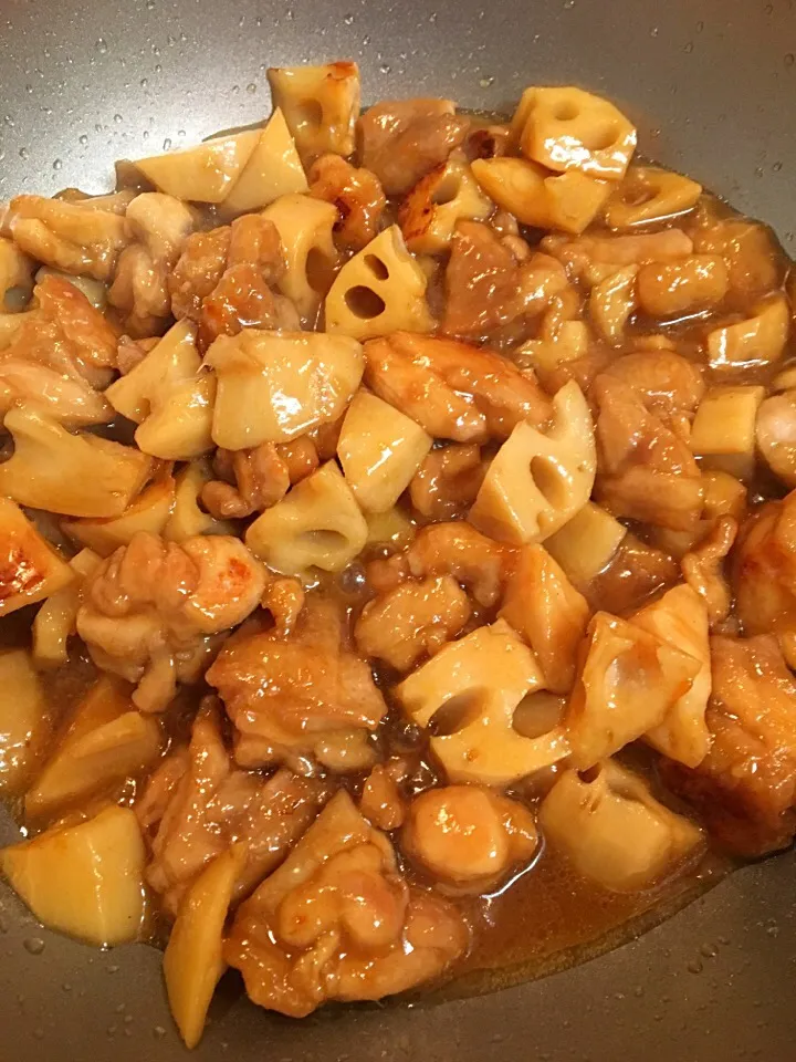 鶏もも肉と蓮根の照り焼き|もりさん