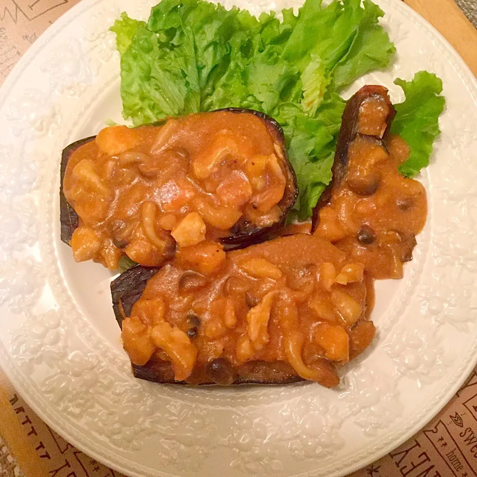 米なすのきのこと鶏の肉味噌かけ|yumyum😋さん