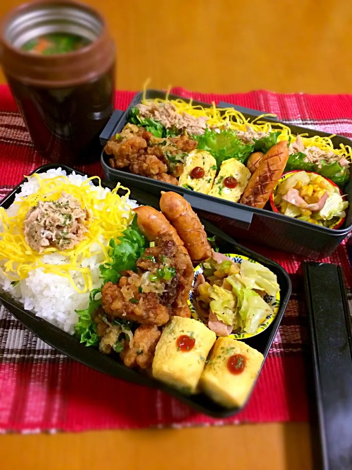 旦那ちゃん、息子君弁当🎶
中華おろし唐揚げ
ネギ入玉子焼き
ウイン
キャベツのペペロンチーノ
シーチキンごはん
豚汁(旦那)|BooBooさん