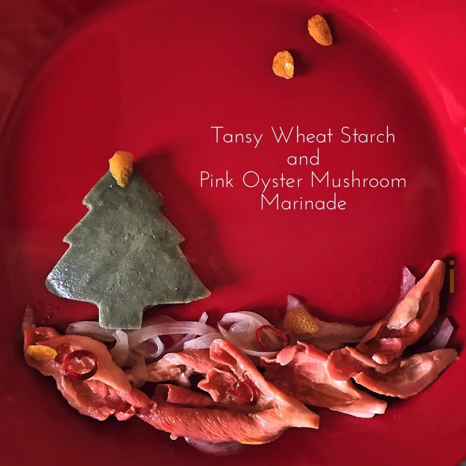 よもぎ生麩andとき色ひらたけの和風クリスマス・マリネ 【Tansy Wheat Starch and Pink Oyster Mushroom Marinade】|izoomさん