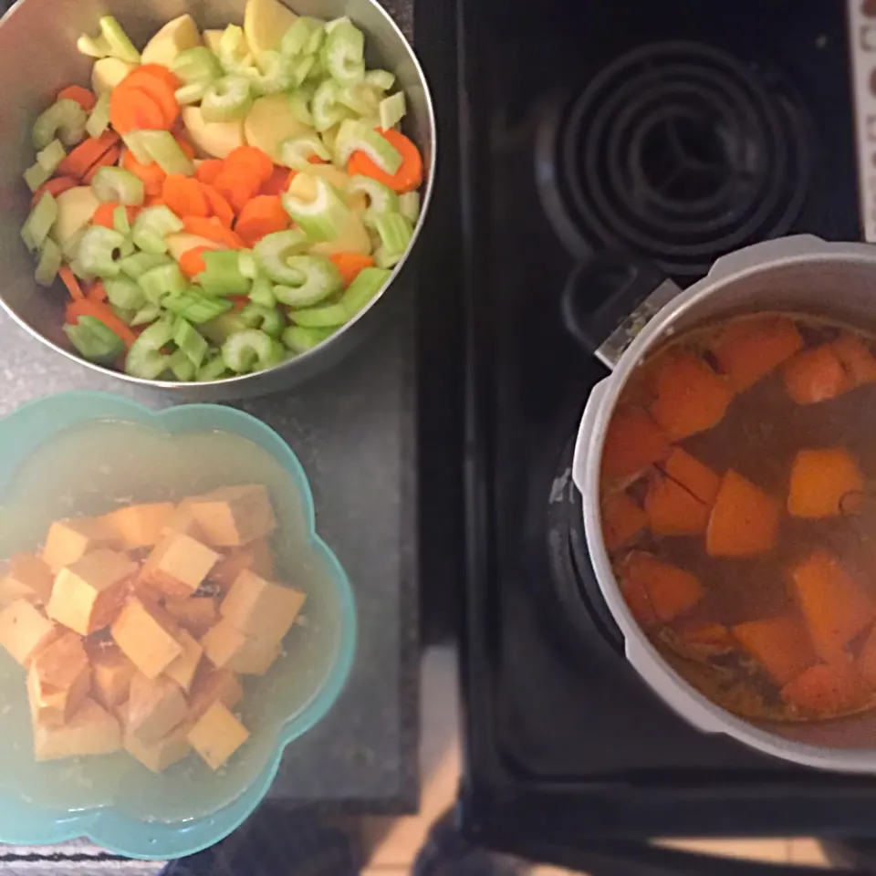 Putting together a Vegetable Pumpkin Squash Soup|T.E.Dennisさん