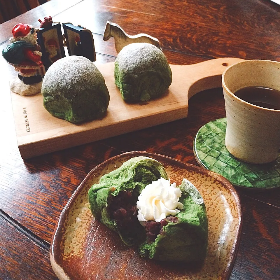 The other day •*¨*•.¸¸♬Breakfast  抹茶ちぎりぱんホイップ添え〜 発酵茶☕️と一緒にいただきます((*´∀︎`))ｳｷｬｷｬ|カンカンさん