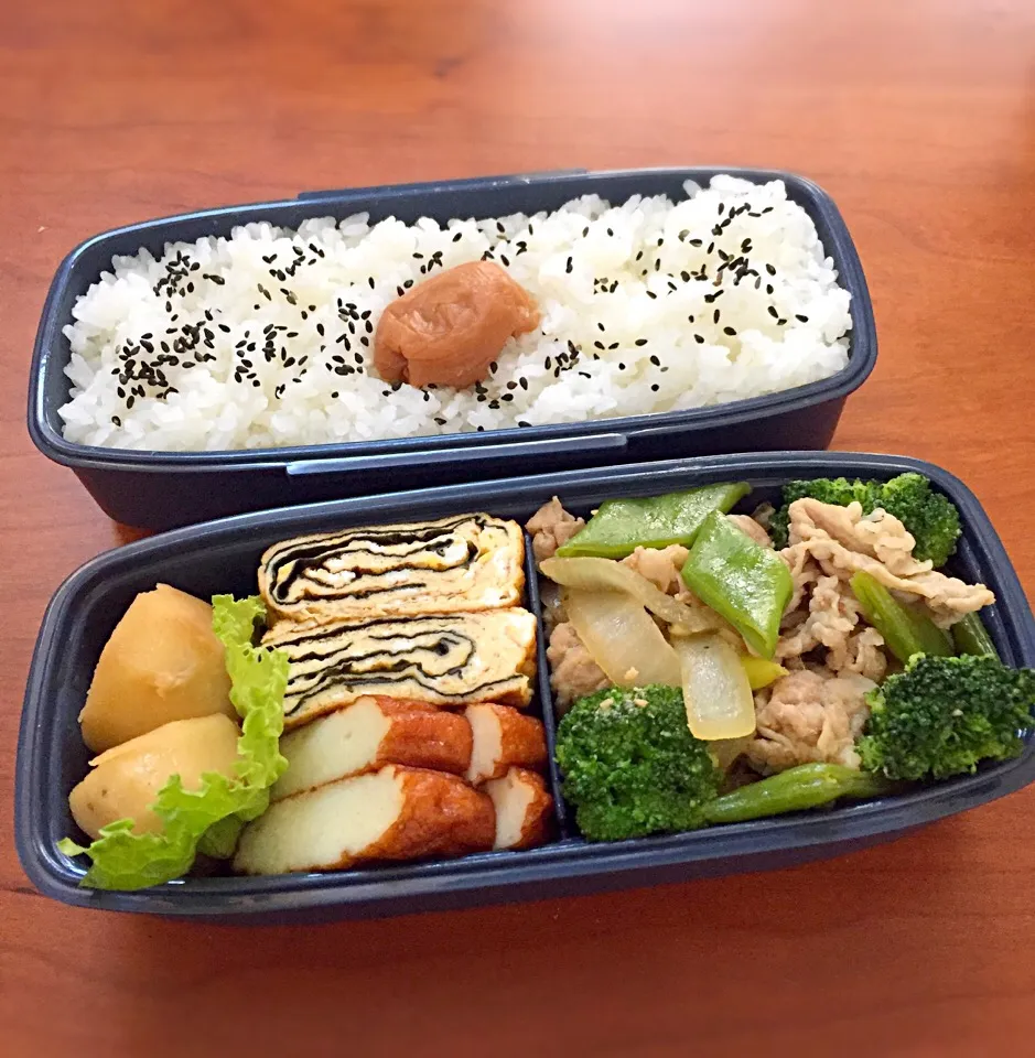 豚肉と野菜の蜂蜜味噌炒め
里芋の煮っころがし
海苔卵焼き
さつま揚げ
ごはん
梅干し|Floraさん