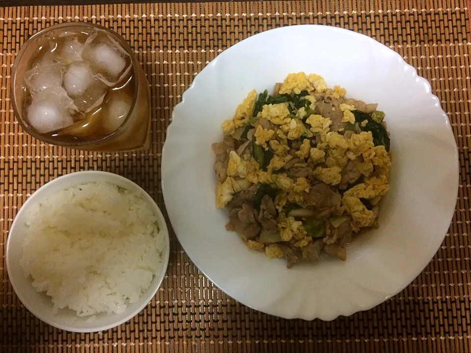 豚肉青梗菜炒めご飯|ばーさんさん