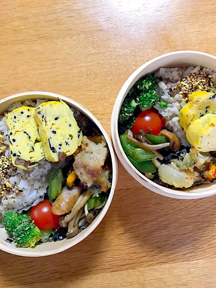 Snapdishの料理写真:今日の夫婦弁当🍱
ウィンナーと野菜の炒めもの、
ひじき煮入り玉子焼き
ミニトンカツ
ブロッコリーの胡麻和え
もち麦3:白米1🤗🎶|5ネコママさん